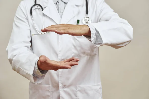 Partial Image Male Doctor Gesticulating Hands Holding Something Man Stethoscope — Stock Fotó