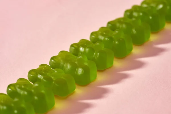 Cropped Image Close Set Green Sweet Yummy Teddy Bear Candies — Photo