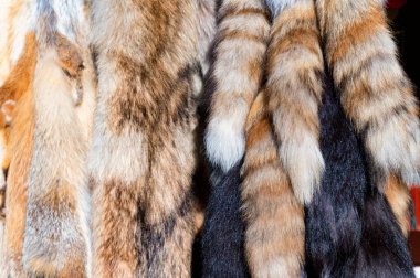 Doğu pazarındaki tilki kuyruğu hediyelik eşyalarının yakın çekimi.