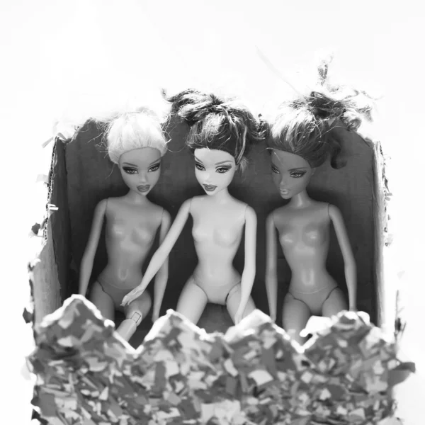 Muñecas Barbie Caja Blanco Negro — Foto de Stock