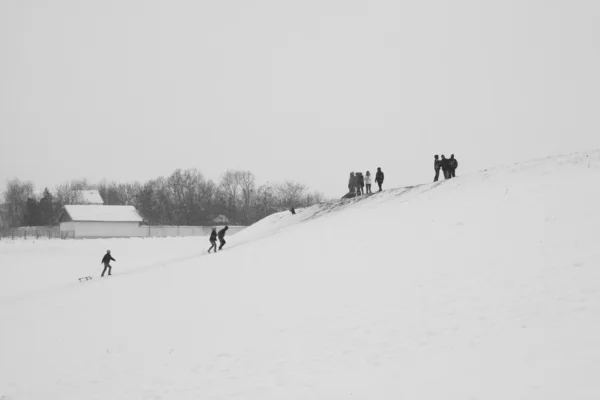 Crianças deslizando colina abaixo — Fotografia de Stock