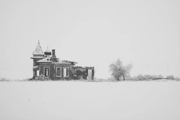 Vinter träd och gamla hus — Stockfoto