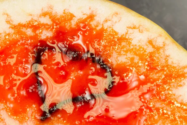 Apple slice, heart shape and red ink — Stock Photo, Image