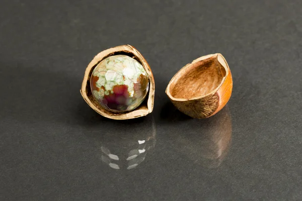 Hazelnut shell with agate — Stock Photo, Image