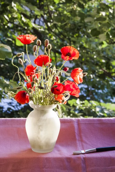 Poppies in the vase and paintbrush
