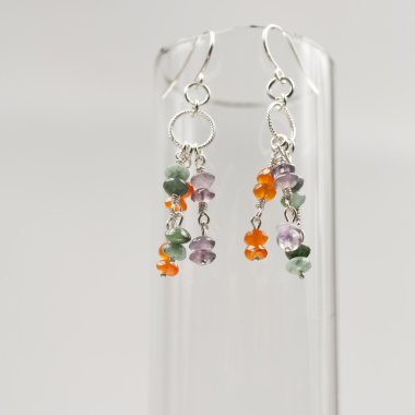 Ametist, akik ve Zümrüt Taşlar Gümüş Küpe