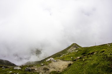 Romanya Güney Karpatlar çok sisli bir günde bir parçası