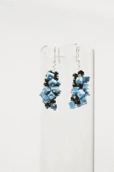 Silver earrings with turquoise and agate gemstones — Stock Photo, Image