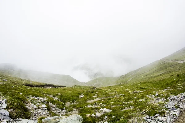 Deel van de zuidelijke Karpaten in Roemenië in een zeer mistige dag — Stockfoto