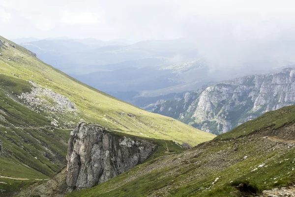 Part of Southern Carpathians in Romania in a very foggy day — Stock Photo, Image