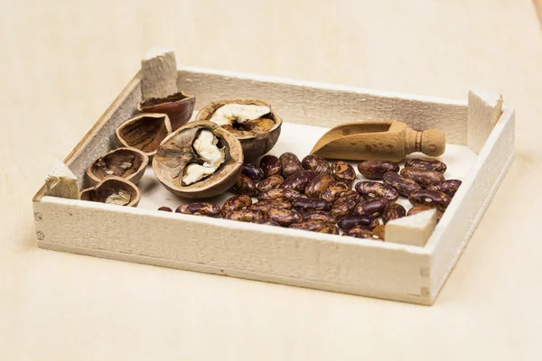 Hazelnuts in box — Stock Photo, Image