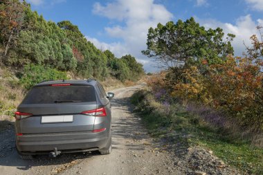 Araba toprak orman yolunda ilerliyor..