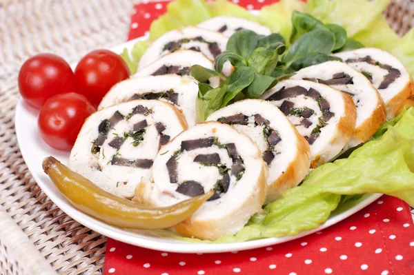 Chicken roll with black olives — Stock Photo, Image