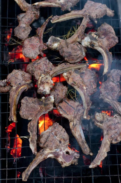 Lots of lamb ribs on the grill — Stock Photo, Image