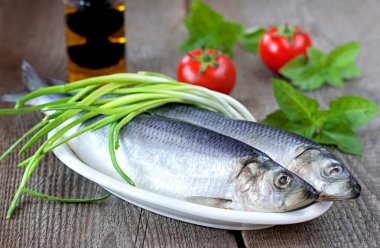 Salted herring with fresh green onion clipart
