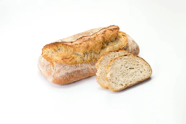 Прямокутний Білий Хліб Скибочками Білому Тлі — стокове фото
