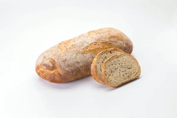 Сірий Ремісничий Хліб Лляним Насінням Нарізаним Білому Тлі — стокове фото