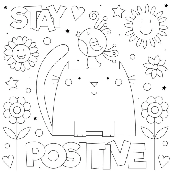 Reste Positif Coloriage Illustration Vectorielle Noir Blanc Chat Oiseau — Image vectorielle