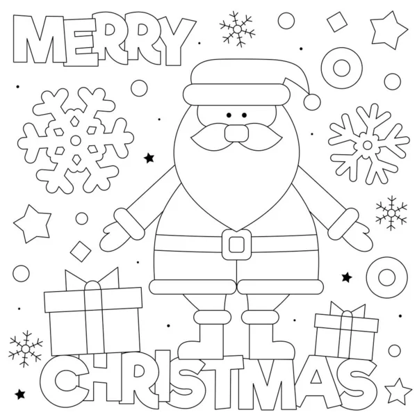 Joyeux Noël Coloriage Illustration Vectorielle Noir Blanc Père Noël Avec — Image vectorielle
