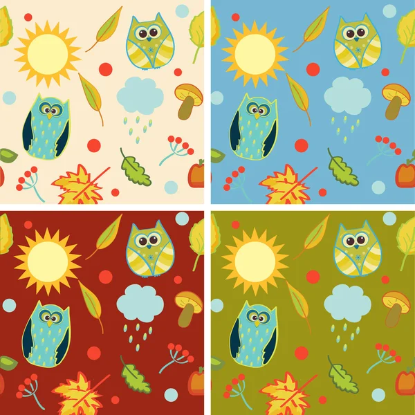 Cute colorful floral seamless pattern with owl — Stock Vector