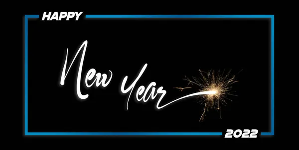 Щасливий Новий Рік 2022 Листівка Чорним Фоном Синім Бордером — стокове фото