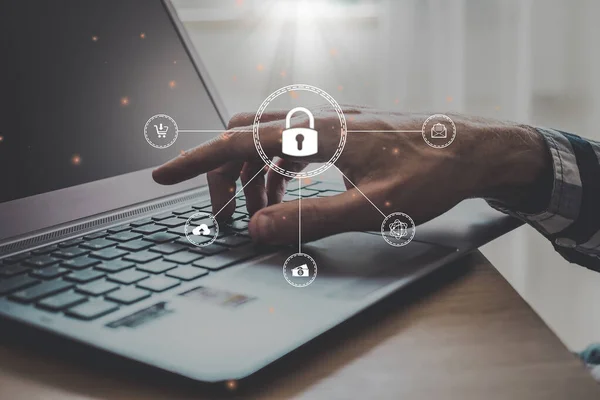 Veri koruma Siber Güvenlik Gizlilik İş Kadın el ui.Internet Teknoloji Kavramı ile işaret ile