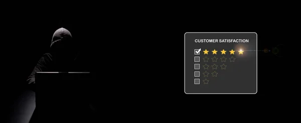 Vijf Sterren Het Donker Klant Ervaring Tevredenheid Concept Stockafbeelding
