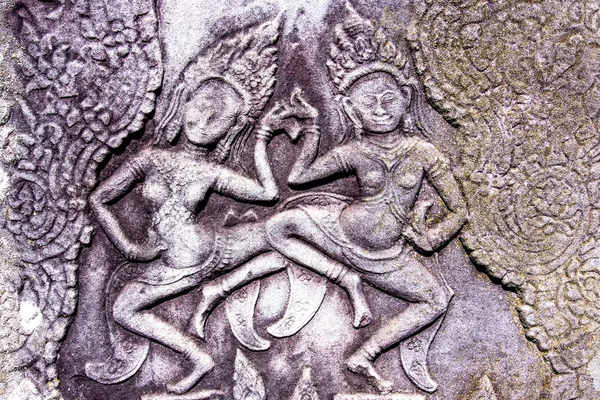 Apsara carving v chrámu bayon, angkor — Stock fotografie