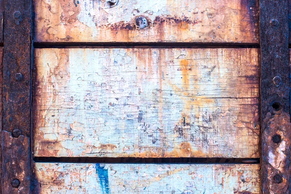 Old wood background texture. Vintage warehouse door and metal el — Stock Photo, Image