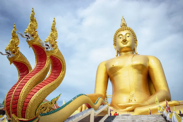 Ang Thong Thailand Června 2019 Největší Obraz Sedícího Buddhy Thajsku — Stock fotografie