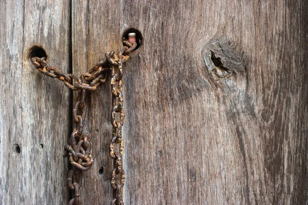 Las Viejas Oxidadas Cadenas Pared Madera — Foto de Stock