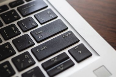 Girerken siyah bilgisayar klavyesini kapat ve anahtarı durdur. Seçici odak