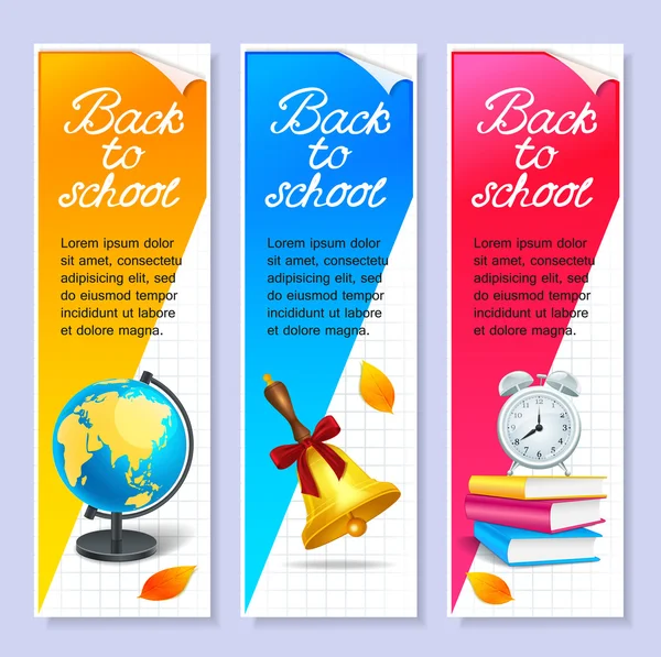 Isolated three back to school horizontal banners — Stock Vector