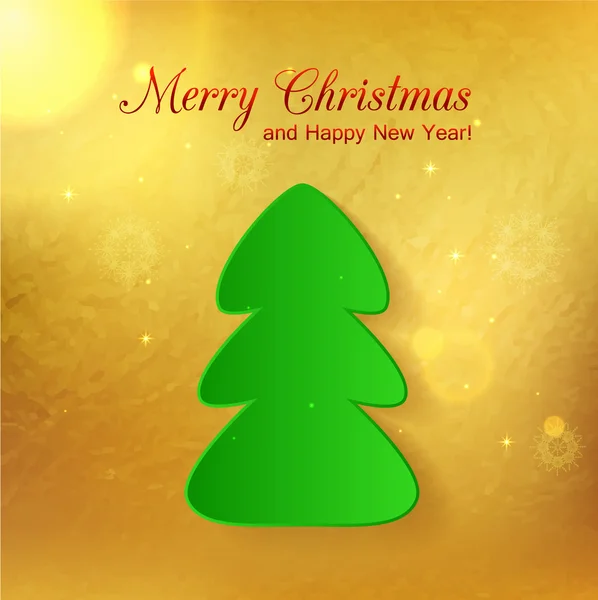 Green paper christmas tree on glimmered golden background — Stock Vector