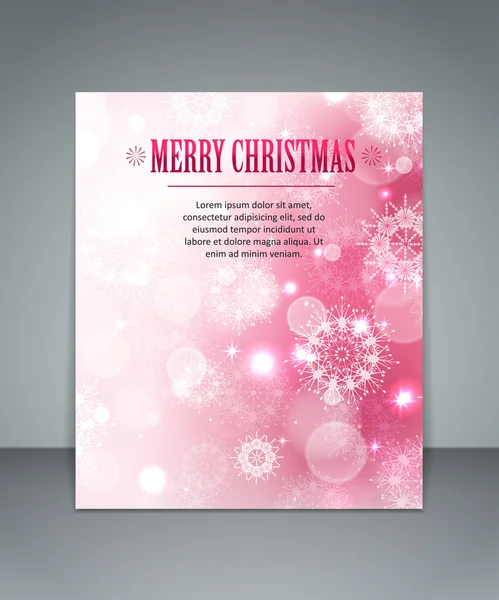 Elegant pink glimmered Christmas background with snowflakes and blurred bokeh lights — Stock Vector