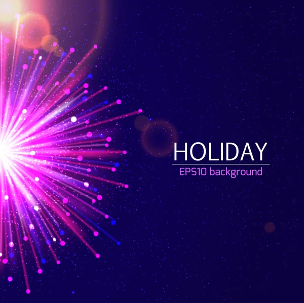 Holiday bright salute background with blurred photorealistic light rays — Stock Vector