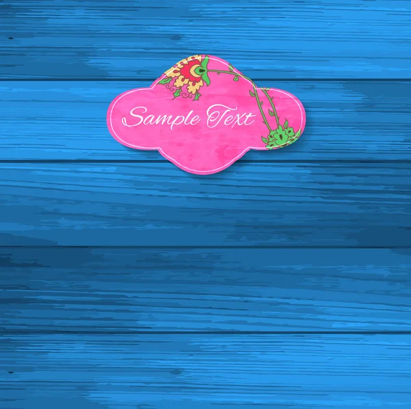 Blauwe houten textuur achtergrond met papieren floral label — Stockvector