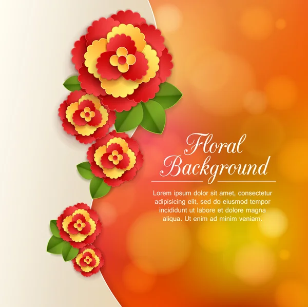 Fondo floral romántico con flores de papel con hojas y lugar para el texto — Vector de stock