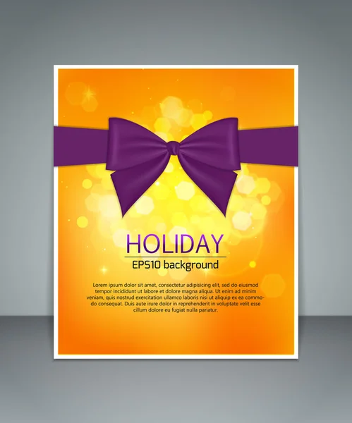 Bright holiday background with a bow, blurred bokeh lights and a place for text — Stock Vector