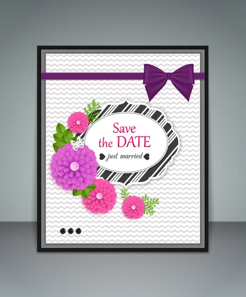 Matrimonio floreale isolato volantino verticale con fiore di carta ed elementi scrapbook — Vettoriale Stock