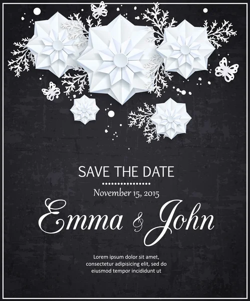 ヴィンテージ結婚式の招待状紙の花、スクラップ ブック要素のテキストと日付を保存 — ストックベクタ