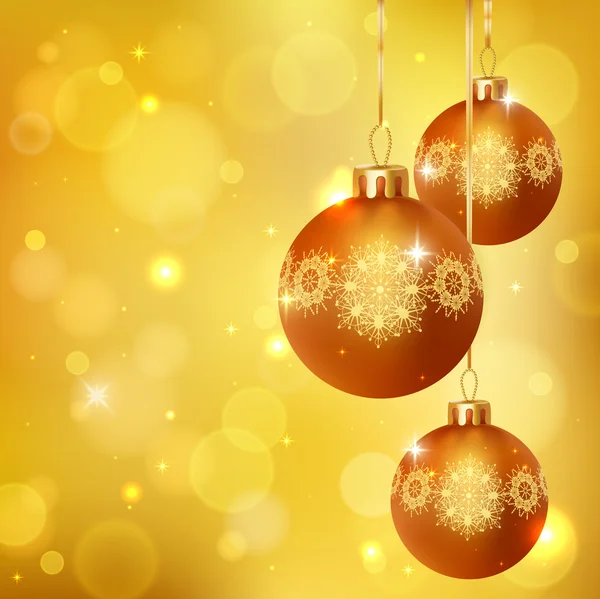 优雅闪烁着圣诞节背景与真实感的黄金球和模糊散景灯 — 图库矢量图片