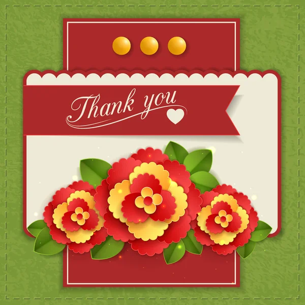 Thank you isolated flyer with paper flowers and scrapbook elements — Stock Vector