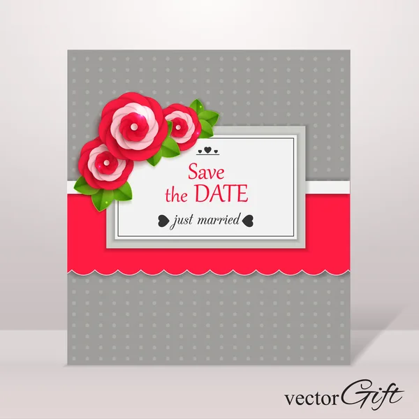 Guarde el fondo floral de la fecha con flores de papel y elementos del álbum de recortes — Vector de stock