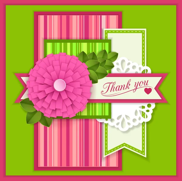 Thank you isolated flyer with paper flowes and scrapbook elements — Stock Vector