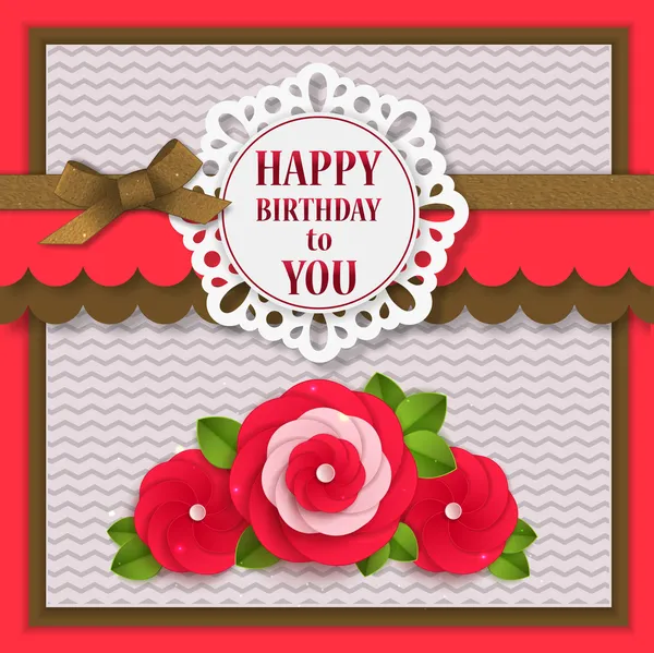 Happy Birthday to You floral background with paper flowers and scrapbook elements — Stock Vector