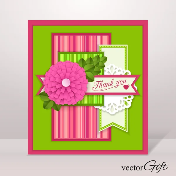 Thank you isolated flyer with paper flowes and scrapbook elements — ストックベクタ