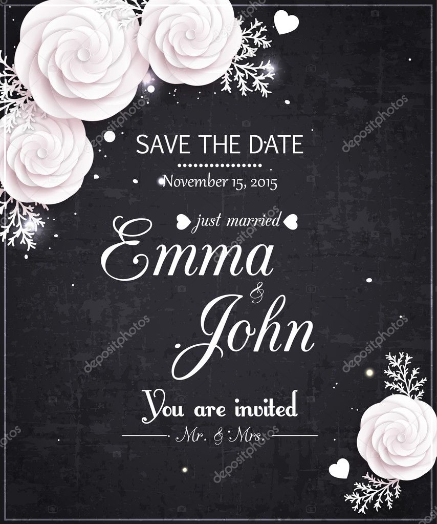 Vintage Save the date wedding invitation with paper flowers, scrapbook elements and place for text