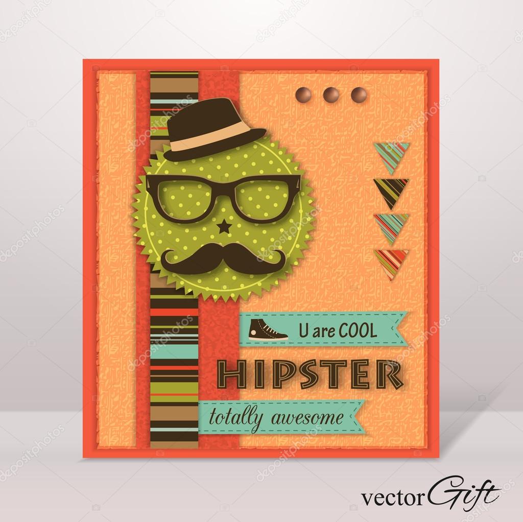 Hipster background with paper hipster icons and scrapbook elements