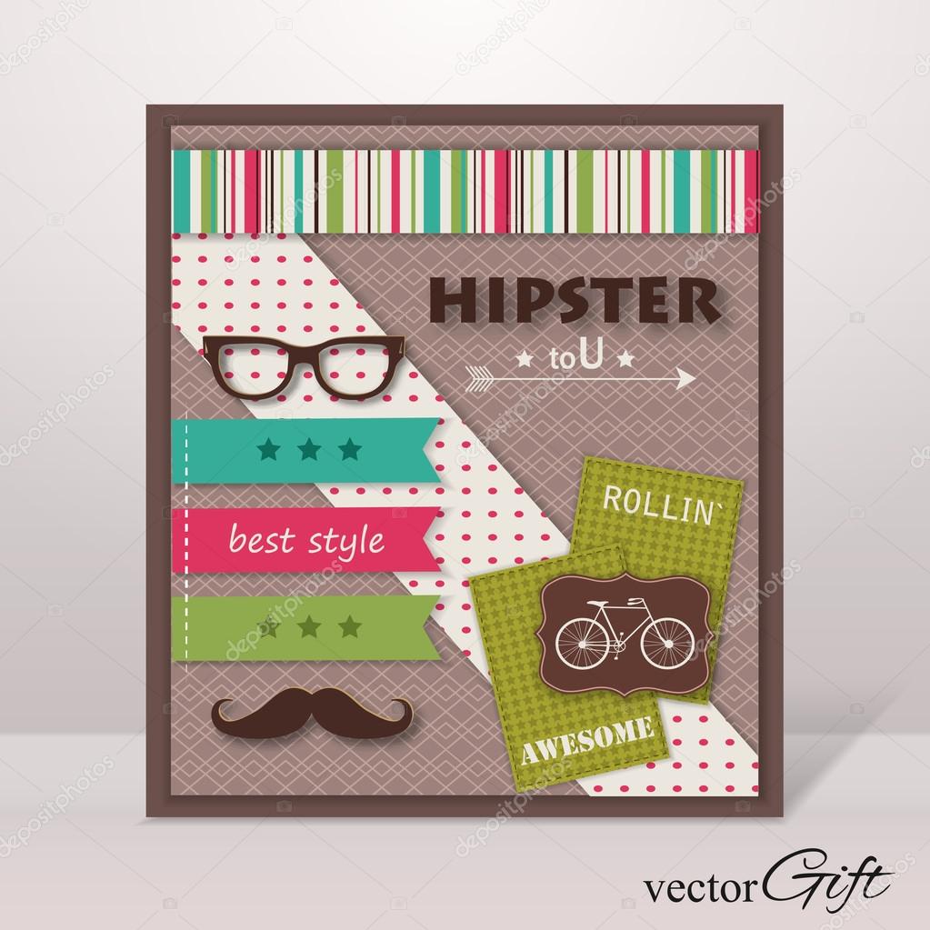 Hipster background with paper hipster icons and scrapbook elements